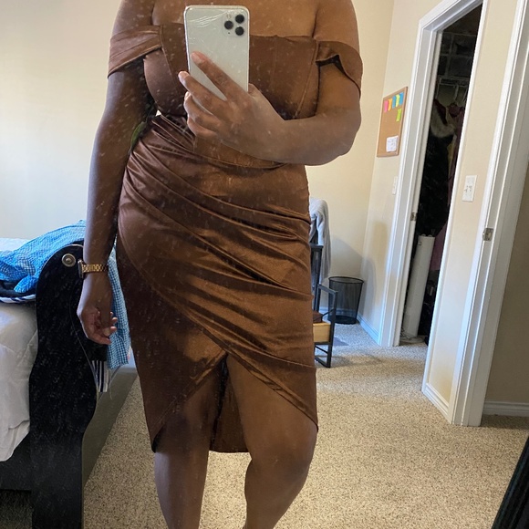 Dresses & Skirts - Brown Satin Corset Wrap Formal Dress